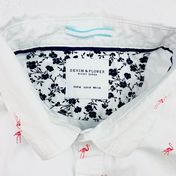 Denim & Flower Ricky Singh Mens Flamingo Print Short Sleeve Shirt Size M - Picture 5 of 5